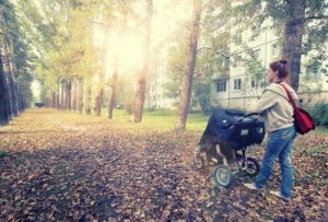 прогулка с коляской осенью