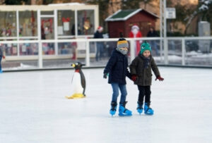 дети на коньках на льду