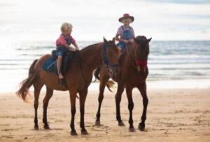 дети катаются на лошадях